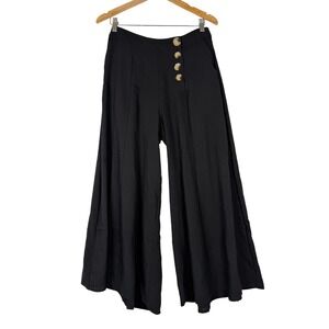 Wishlist Apparel Shelby Trousers Womens Medium Black Wide Leg Button Accent NEW